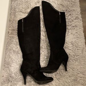 Black Knee High Suede Boots